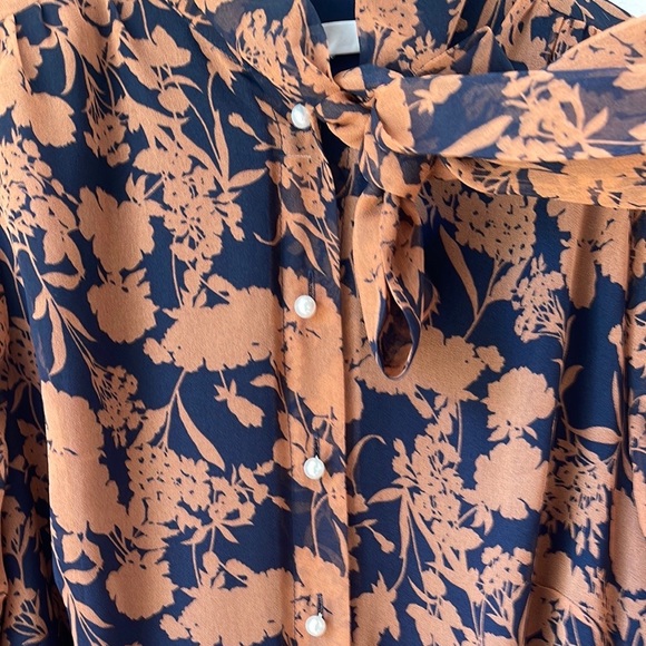 1901 Floral Print Pearl Button Pleated Chiffon Midi Dress L - Picture 11 of 13